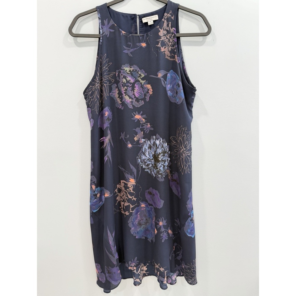 Katherine Barclay Floral Mini Dress Lined Navy Sleeveless A-Line Size 8 Y2K - Picture 2 of 12